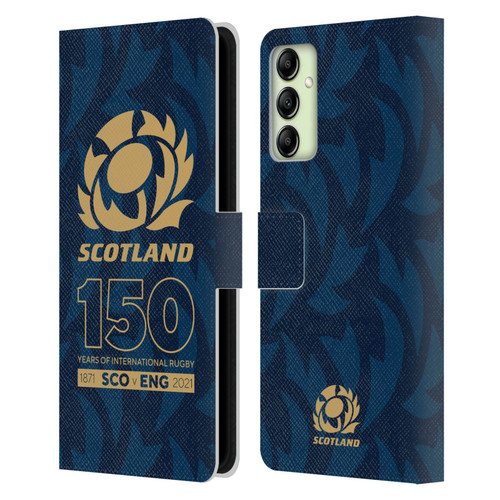 Scotland Rugby 150th Anniversary Thistle Leather Book Wallet Case Cover For Samsung Galaxy A14 5G