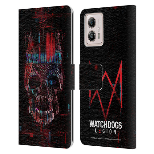 Watch Dogs Legion Key Art Skull Glitch Leather Book Wallet Case Cover For Motorola Moto G53 5G