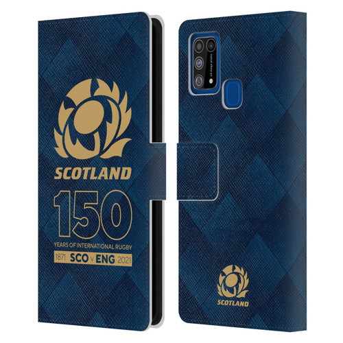 Scotland Rugby 150th Anniversary Halftone Leather Book Wallet Case Cover For Samsung Galaxy M31 (2020)