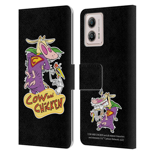Cow and Chicken Graphics Super Cow Leather Book Wallet Case Cover For Motorola Moto G53 5G