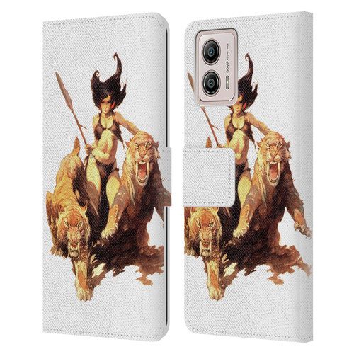 Frank Frazetta Fantasy The Huntress Leather Book Wallet Case Cover For Motorola Moto G53 5G