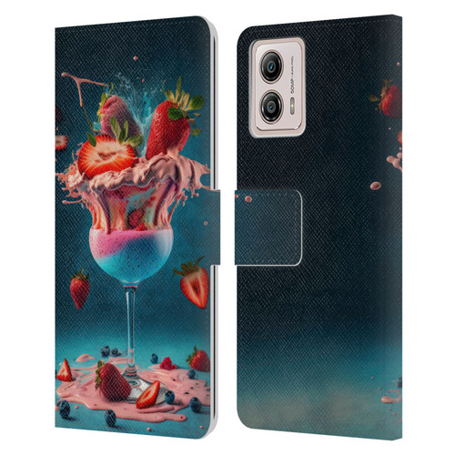 Spacescapes Cocktails Frozen Strawberry Daiquiri Leather Book Wallet Case Cover For Motorola Moto G53 5G