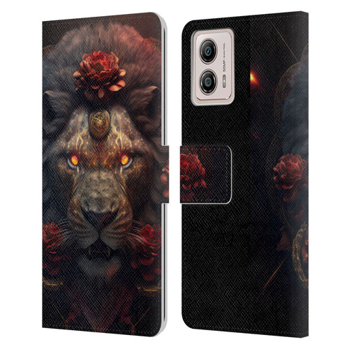 Spacescapes Floral Lions Crimson Pride Leather Book Wallet Case Cover For Motorola Moto G53 5G