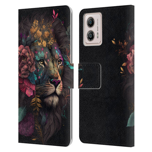Spacescapes Floral Lions Ethereal Petals Leather Book Wallet Case Cover For Motorola Moto G53 5G
