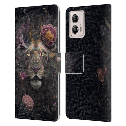 Spacescapes Floral Lions Pride Leather Book Wallet Case Cover For Motorola Moto G53 5G