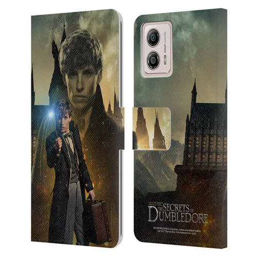 Fantastic Beasts: Secrets of Dumbledore Character Art Newt Scamander Leather Book Wallet Case Cover For Motorola Moto G53 5G