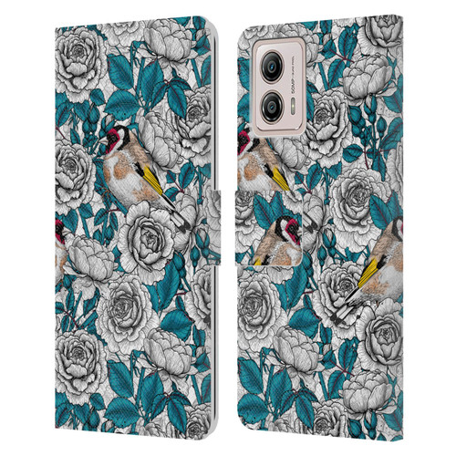 Katerina Kirilova Floral Patterns White Rose & Birds Leather Book Wallet Case Cover For Motorola Moto G53 5G