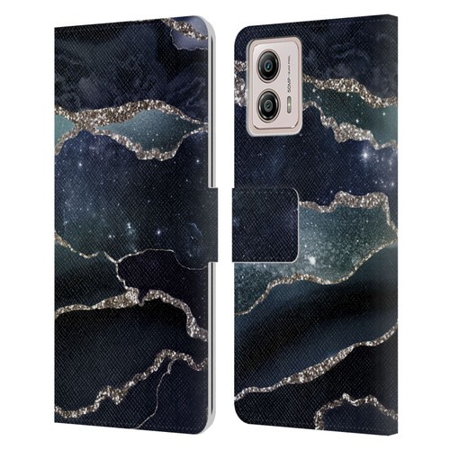 UtArt Dark Night Marble Silver Midnight Sky Leather Book Wallet Case Cover For Motorola Moto G53 5G