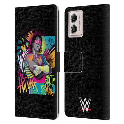 WWE Bret Hart Neon Art Leather Book Wallet Case Cover For Motorola Moto G53 5G