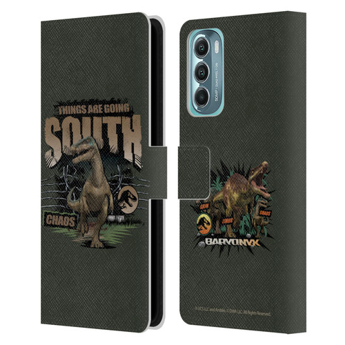 Jurassic World: Camp Cretaceous Dinosaur Graphics Things Are Going South Leather Book Wallet Case Cover For Motorola Moto G Stylus 5G (2022)