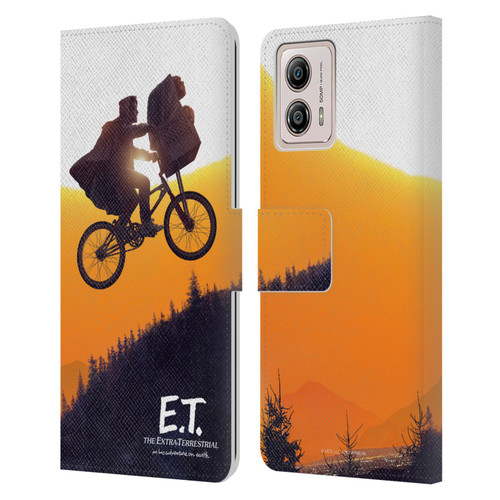 E.T. Graphics Riding Bike Sunset Leather Book Wallet Case Cover For Motorola Moto G53 5G