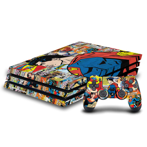 Superman DC Comics Logos And Comic Book Character Collage Vinyl Sticker Skin Decal Cover for Sony PS4 Pro Bundle