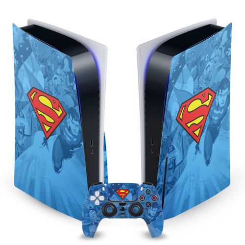 Superman DC Comics Logos And Comic Book Collage Vinyl Sticker Skin Decal Cover for Sony PS5 Disc Edition Bundle