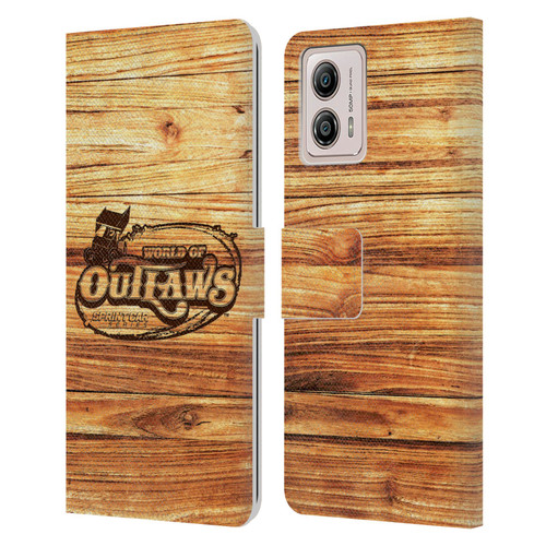 World of Outlaws Western Graphics Wood Logo Leather Book Wallet Case Cover For Motorola Moto G53 5G