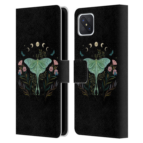 Episodic Drawing Illustration Animals Moth and Flowers Leather Book Wallet Case Cover For OPPO Reno4 Z 5G