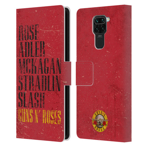 Guns N' Roses Vintage Names Leather Book Wallet Case Cover For Xiaomi Redmi Note 9 / Redmi 10X 4G