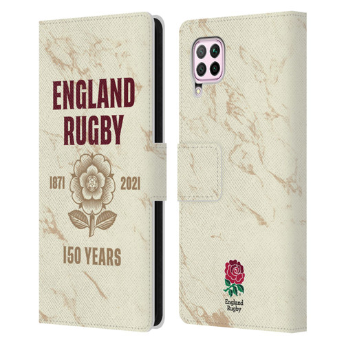 England Rugby Union 150th Anniversary Marble Leather Book Wallet Case Cover For Huawei Nova 6 SE / P40 Lite