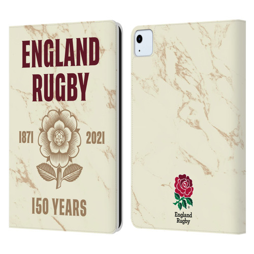 England Rugby Union 150th Anniversary Marble Leather Book Wallet Case Cover For Apple iPad Air 2020 / 2022