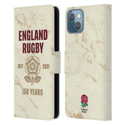 England Rugby Union 150th Anniversary Marble Leather Book Wallet Case Cover For Apple iPhone 13