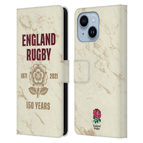 England Rugby Union 150th Anniversary Marble Leather Book Wallet Case Cover For Apple iPhone 14 Plus