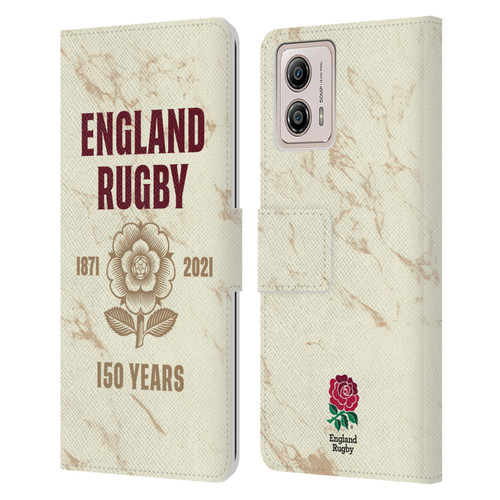 England Rugby Union 150th Anniversary Marble Leather Book Wallet Case Cover For Motorola Moto G53 5G