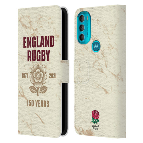 England Rugby Union 150th Anniversary Marble Leather Book Wallet Case Cover For Motorola Moto G71 5G