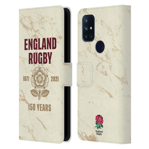 England Rugby Union 150th Anniversary Marble Leather Book Wallet Case Cover For OnePlus Nord N10 5G