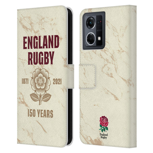 England Rugby Union 150th Anniversary Marble Leather Book Wallet Case Cover For OPPO Reno8 4G