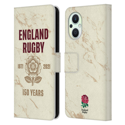 England Rugby Union 150th Anniversary Marble Leather Book Wallet Case Cover For OPPO Reno8 Lite