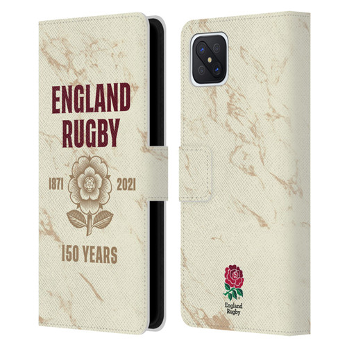 England Rugby Union 150th Anniversary Marble Leather Book Wallet Case Cover For OPPO Reno4 Z 5G