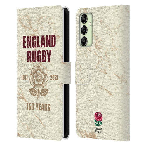 England Rugby Union 150th Anniversary Marble Leather Book Wallet Case Cover For Samsung Galaxy A14 5G