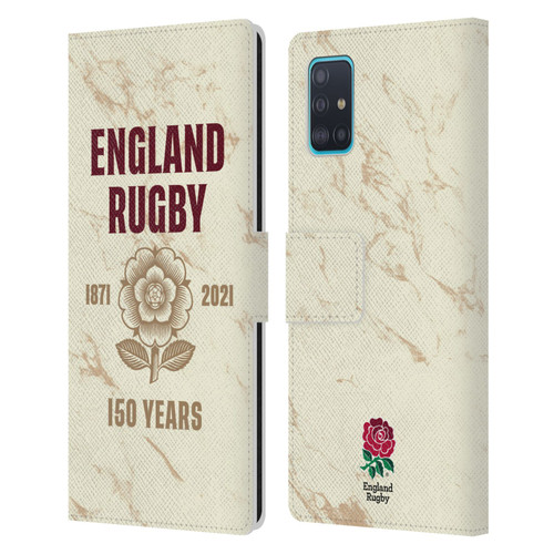 England Rugby Union 150th Anniversary Marble Leather Book Wallet Case Cover For Samsung Galaxy A51 (2019)