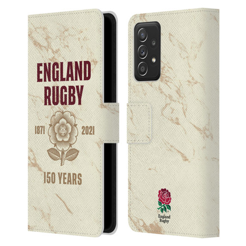 England Rugby Union 150th Anniversary Marble Leather Book Wallet Case Cover For Samsung Galaxy A52 / A52s / 5G (2021)