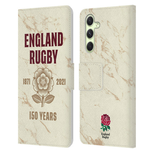 England Rugby Union 150th Anniversary Marble Leather Book Wallet Case Cover For Samsung Galaxy A54 5G