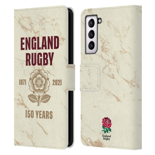 England Rugby Union 150th Anniversary Marble Leather Book Wallet Case Cover For Samsung Galaxy S21 5G