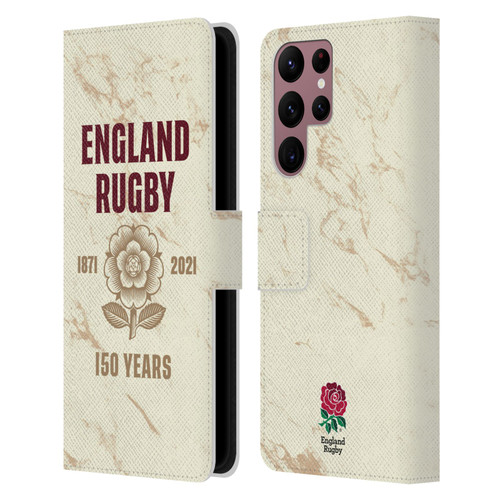 England Rugby Union 150th Anniversary Marble Leather Book Wallet Case Cover For Samsung Galaxy S22 Ultra 5G