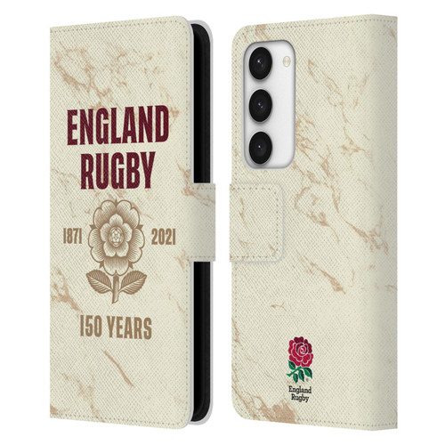 England Rugby Union 150th Anniversary Marble Leather Book Wallet Case Cover For Samsung Galaxy S23 5G