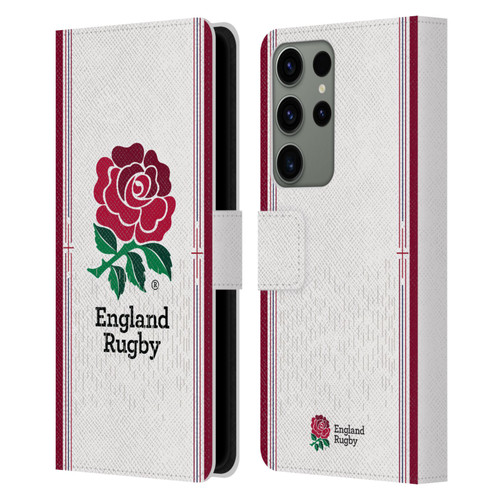 England Rugby Union 2023/24 Crest Kit Home Leather Book Wallet Case Cover For Samsung Galaxy S23 Ultra 5G