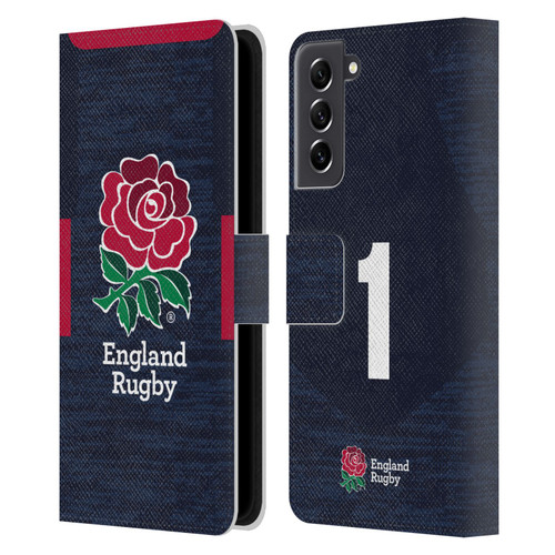England Rugby Union 2020/21 Players Away Kit Position 1 Leather Book Wallet Case Cover For Samsung Galaxy S21 FE 5G