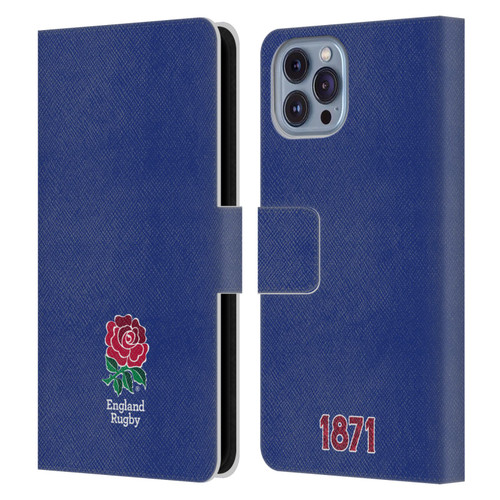 England Rugby Union 2016/17 The Rose Plain Navy Leather Book Wallet Case Cover For Apple iPhone 14