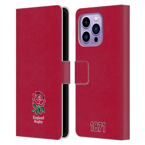England Rugby Union 2016/17 The Rose Plain Red Leather Book Wallet Case Cover For Apple iPhone 14 Pro Max