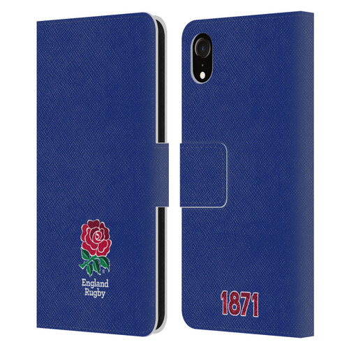 England Rugby Union 2016/17 The Rose Plain Navy Leather Book Wallet Case Cover For Apple iPhone XR