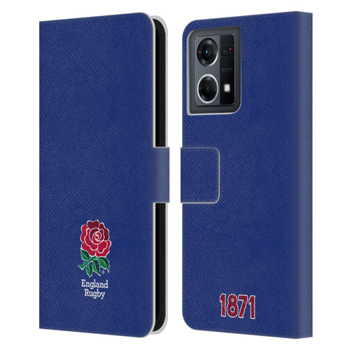 England Rugby Union 2016/17 The Rose Plain Navy Leather Book Wallet Case Cover For OPPO Reno8 4G