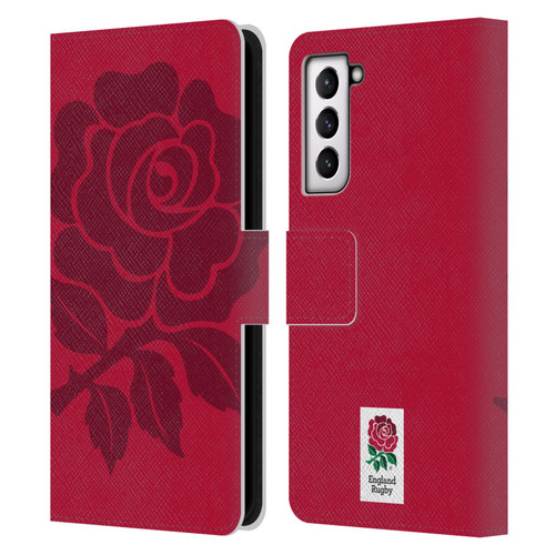 England Rugby Union 2016/17 The Rose Mono Rose Leather Book Wallet Case Cover For Samsung Galaxy S21 5G
