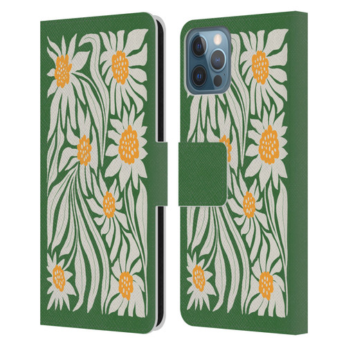 Ayeyokp Plants And Flowers Sunflowers Green Leather Book Wallet Case Cover For Apple iPhone 12 / iPhone 12 Pro