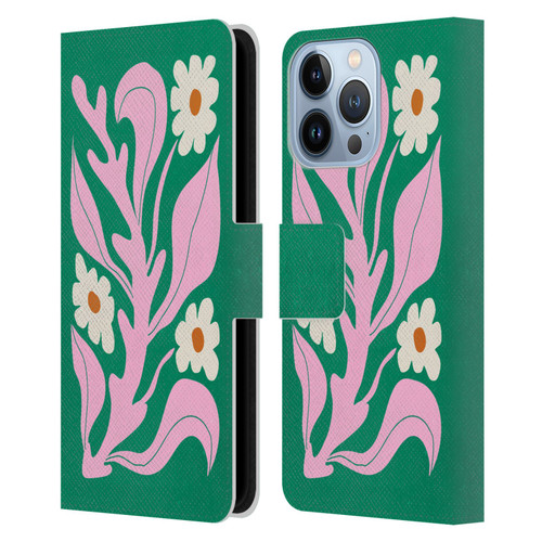 Ayeyokp Plants And Flowers Green Les Fleurs Color Leather Book Wallet Case Cover For Apple iPhone 13 Pro