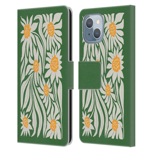 Ayeyokp Plants And Flowers Sunflowers Green Leather Book Wallet Case Cover For Apple iPhone 14