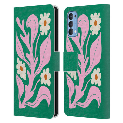 Ayeyokp Plants And Flowers Green Les Fleurs Color Leather Book Wallet Case Cover For OPPO Reno 4 5G