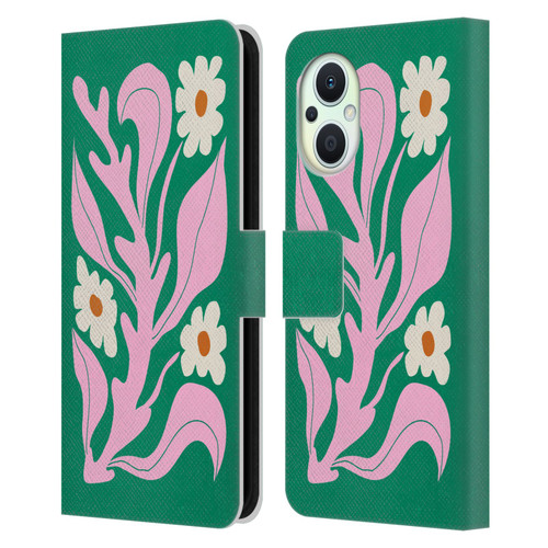 Ayeyokp Plants And Flowers Green Les Fleurs Color Leather Book Wallet Case Cover For OPPO Reno8 Lite