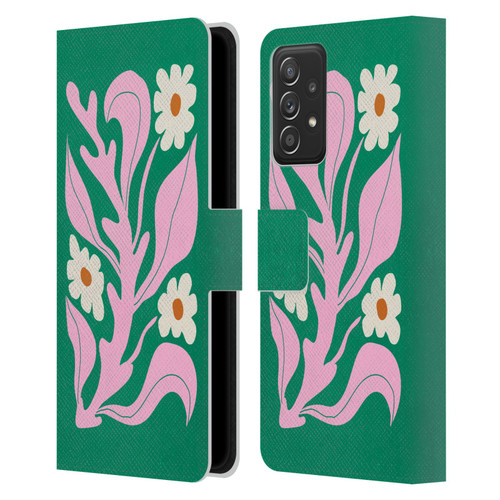 Ayeyokp Plants And Flowers Green Les Fleurs Color Leather Book Wallet Case Cover For Samsung Galaxy A52 / A52s / 5G (2021)
